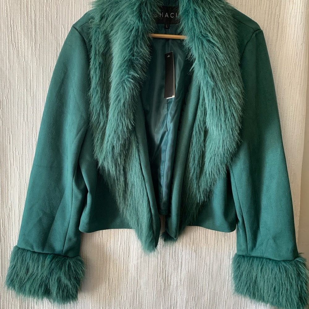 Chic Women's Teal Faux Fur Jacket
